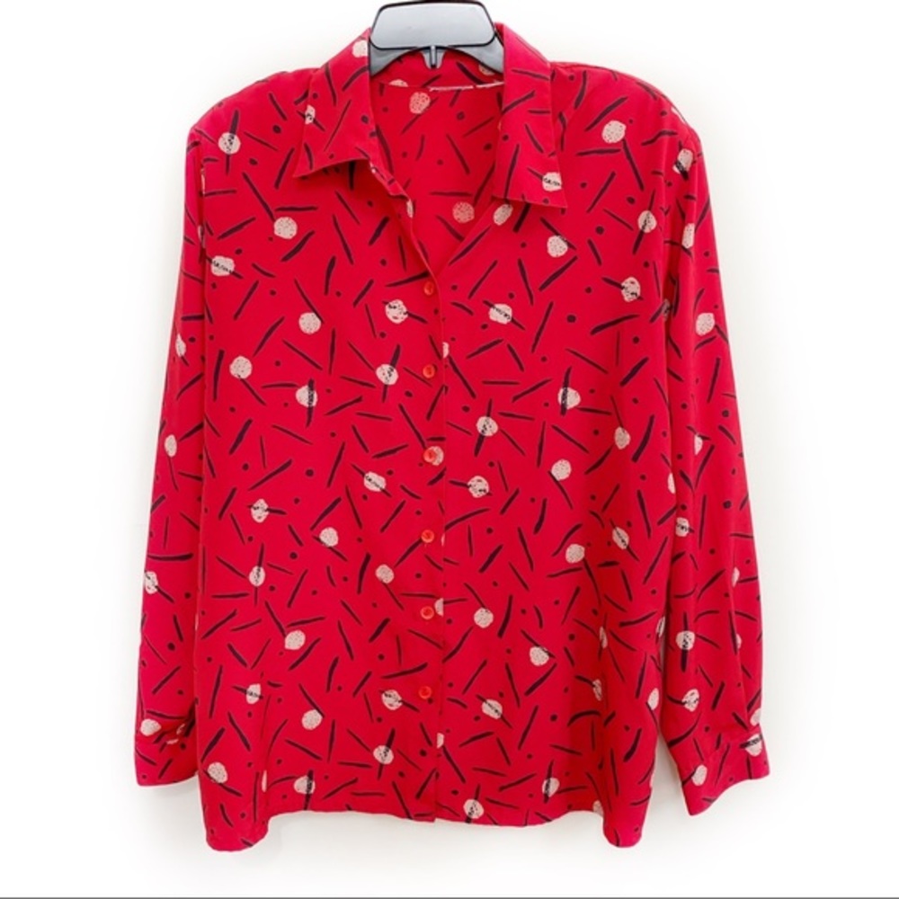 Vintage Red Button Down Printed Top